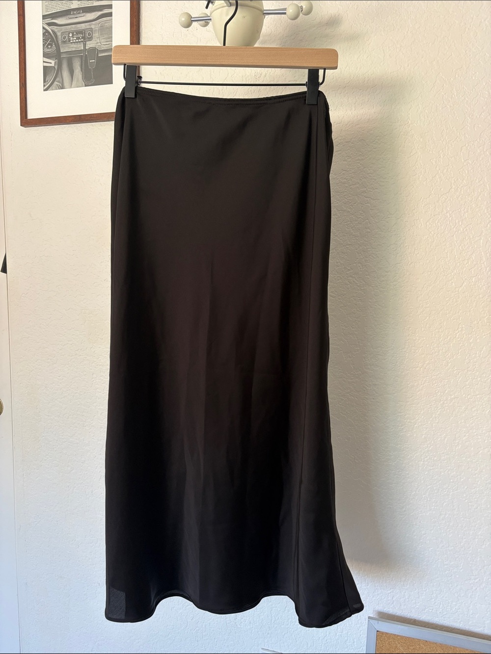 Black satin midi skirt